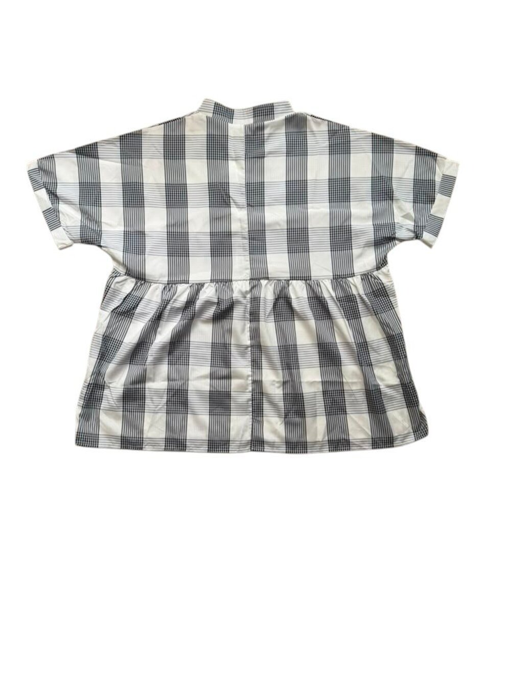 Alishebuy Women L Plaid Check Blouse Split V Neck Short Sleeve NWT. - Picture 2 of 7